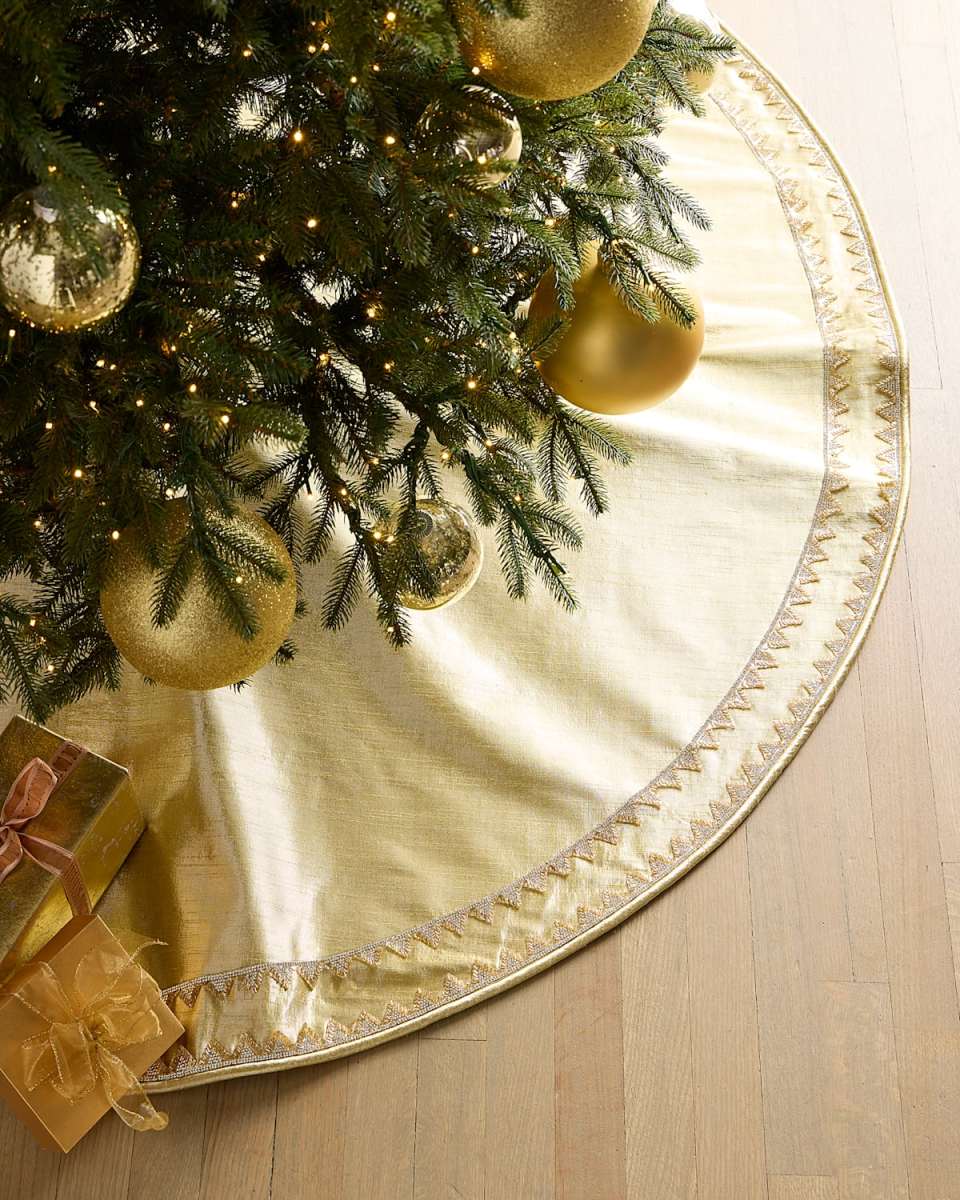 Art Deco Metallic Dupion 64" Tree Skirt, Gold
